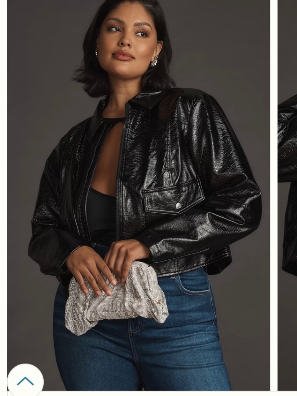Anthropologie Maeve Faux Crinkled Patent Leather Crop Jacket XL petite
